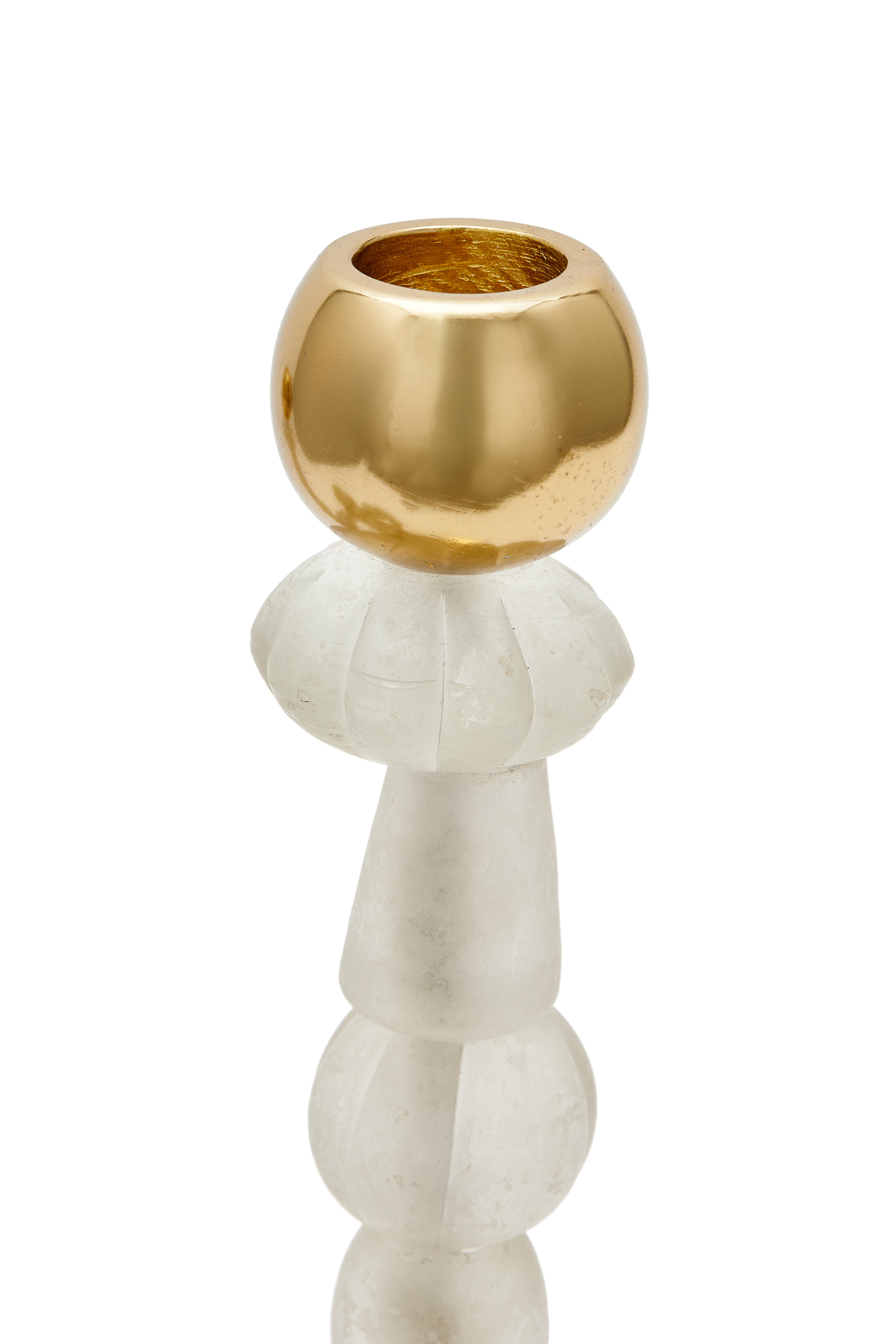 Jednoduchý svícen BEADS bílý se zlatými prvky