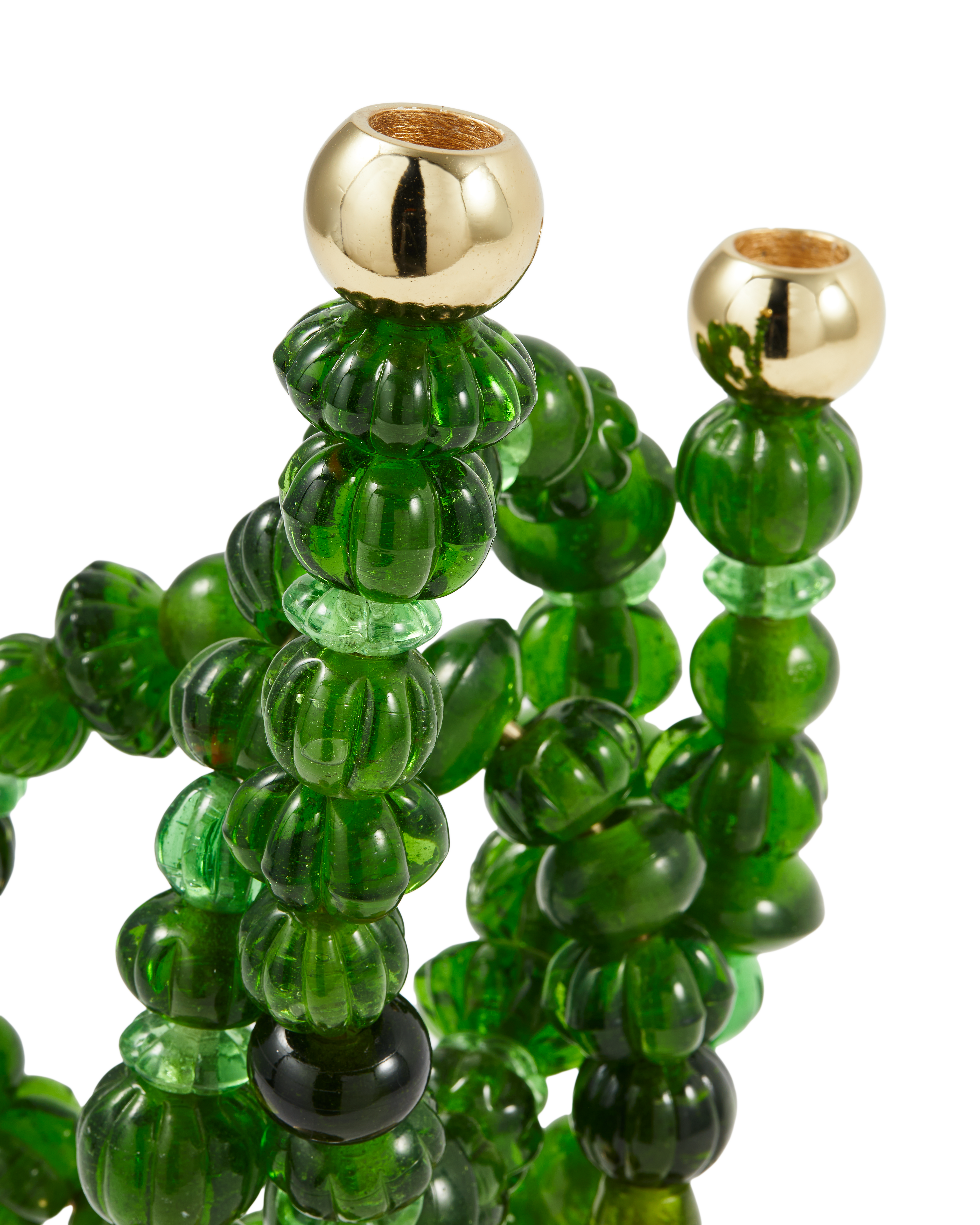 Svícen BEADS zelený se zlatými prvky