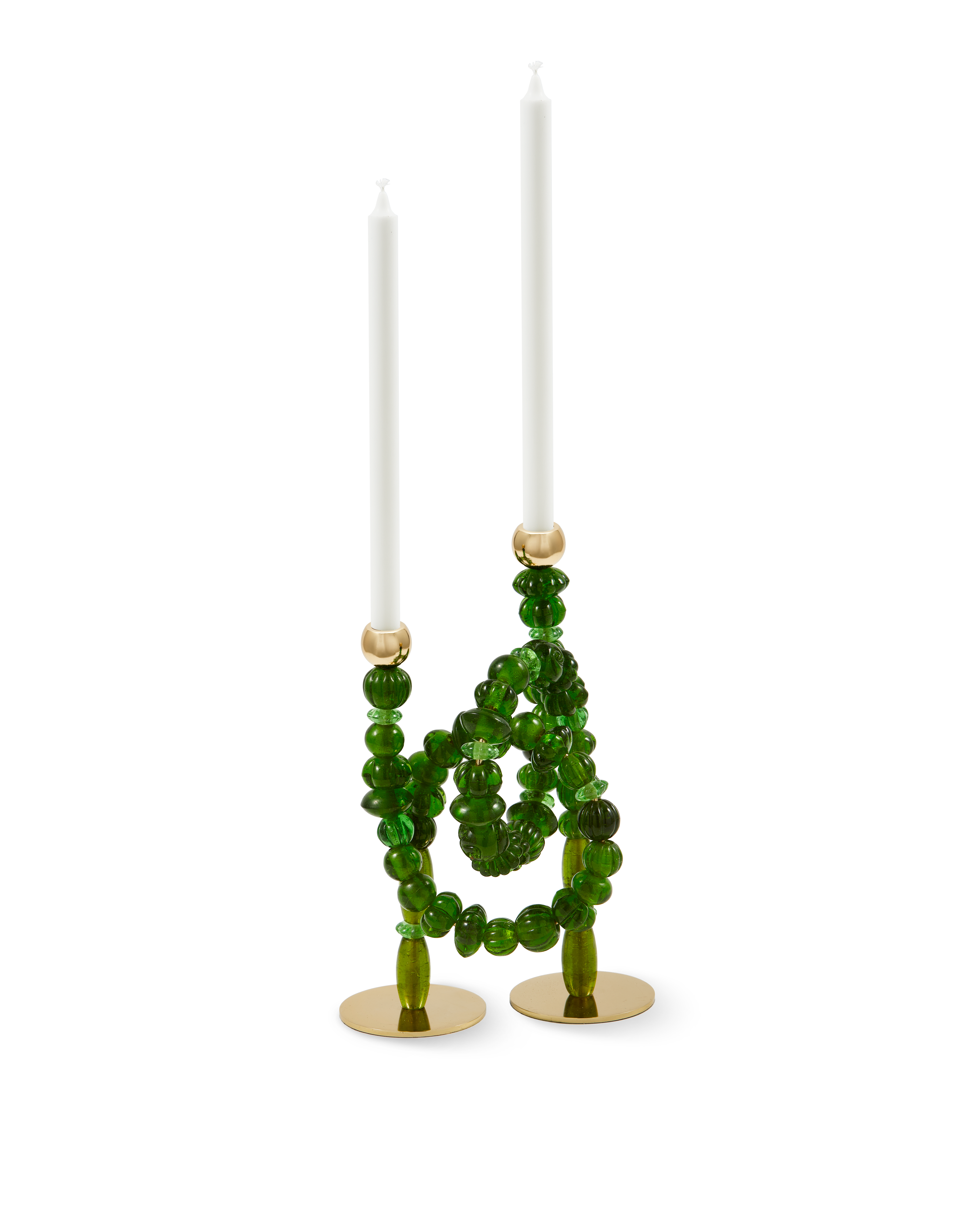 Svícen BEADS zelený se zlatými prvky