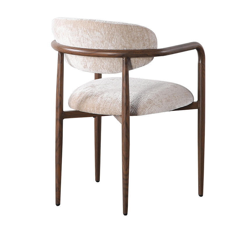SAKE Armchair in Beige with Dark Wooden Base