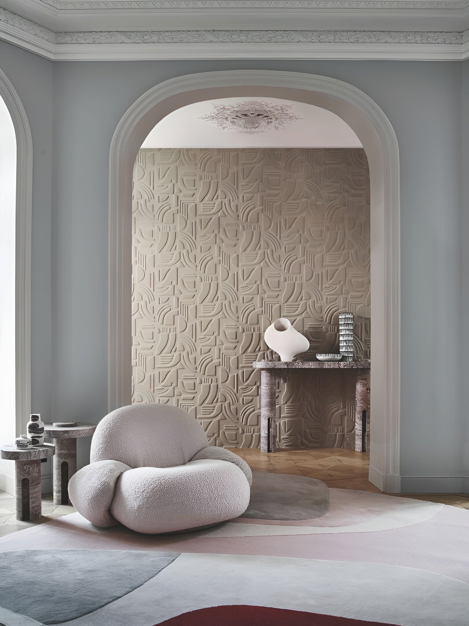 Textile structural wallpaper with geometric pattern LINSOLITE - BLANC white