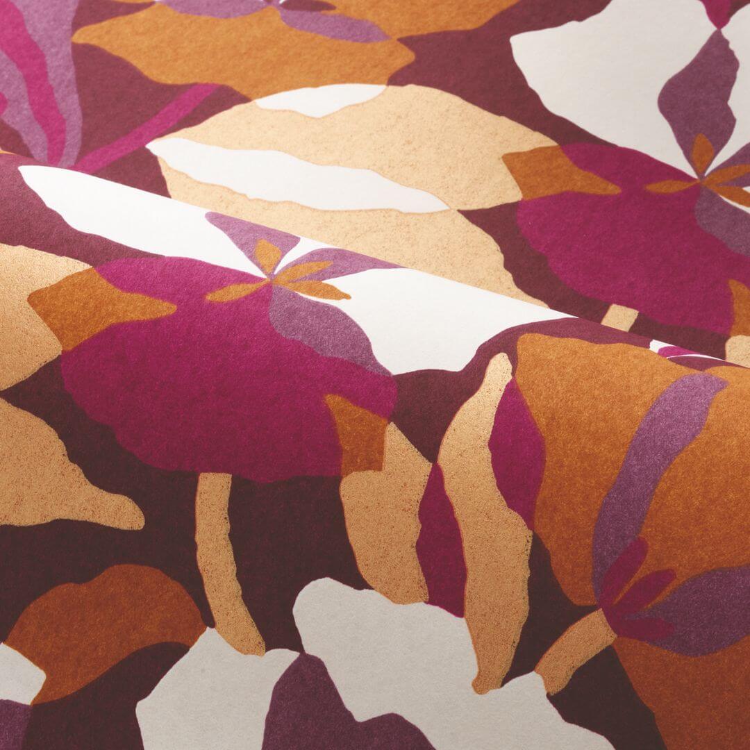 Amaryllis Floral Pattern Wallpaper - Purple/Amber in Purple and Beige