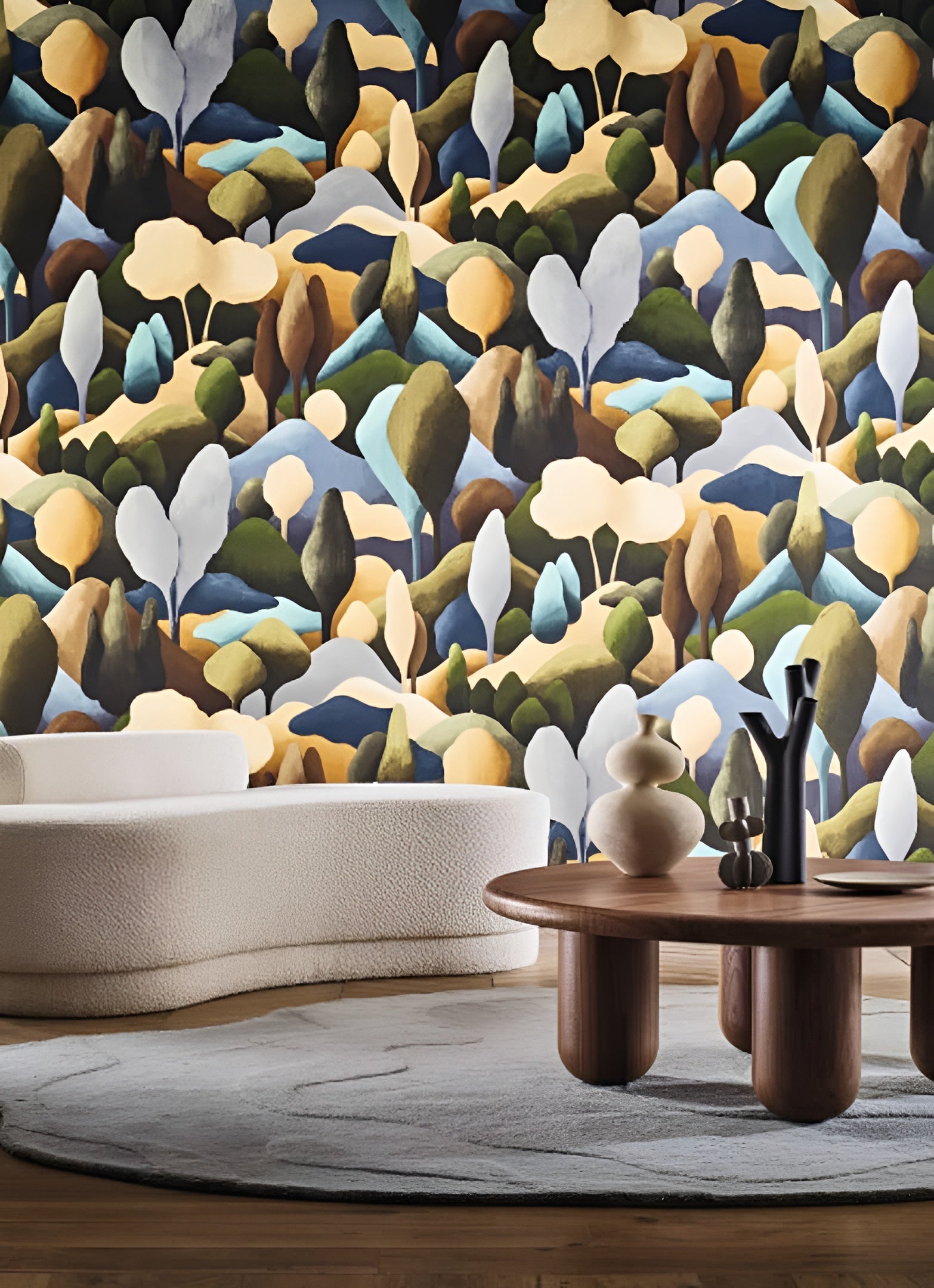 Textilní tapeta s rostlinným motivem ORÉE - KAKI/OCRE khaki s béžovou