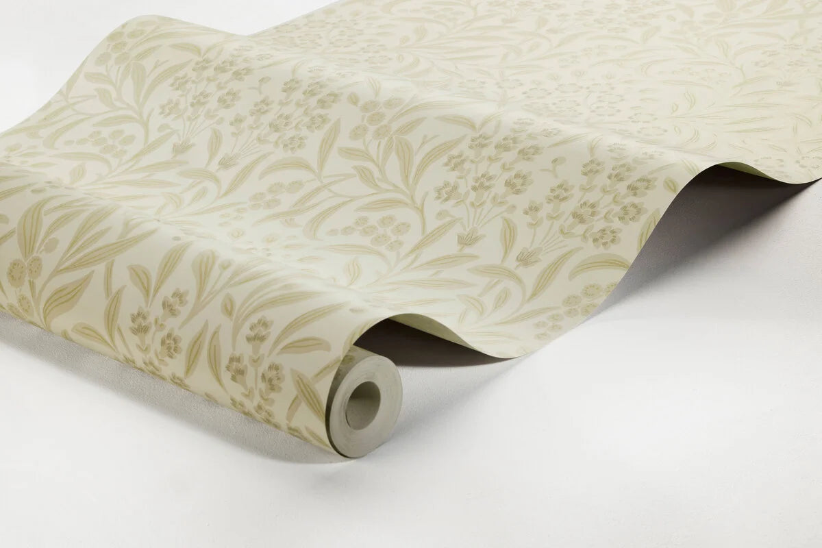 Non-woven paper wallpaper with a plant pattern KRYDDHYLLAN beige with cream