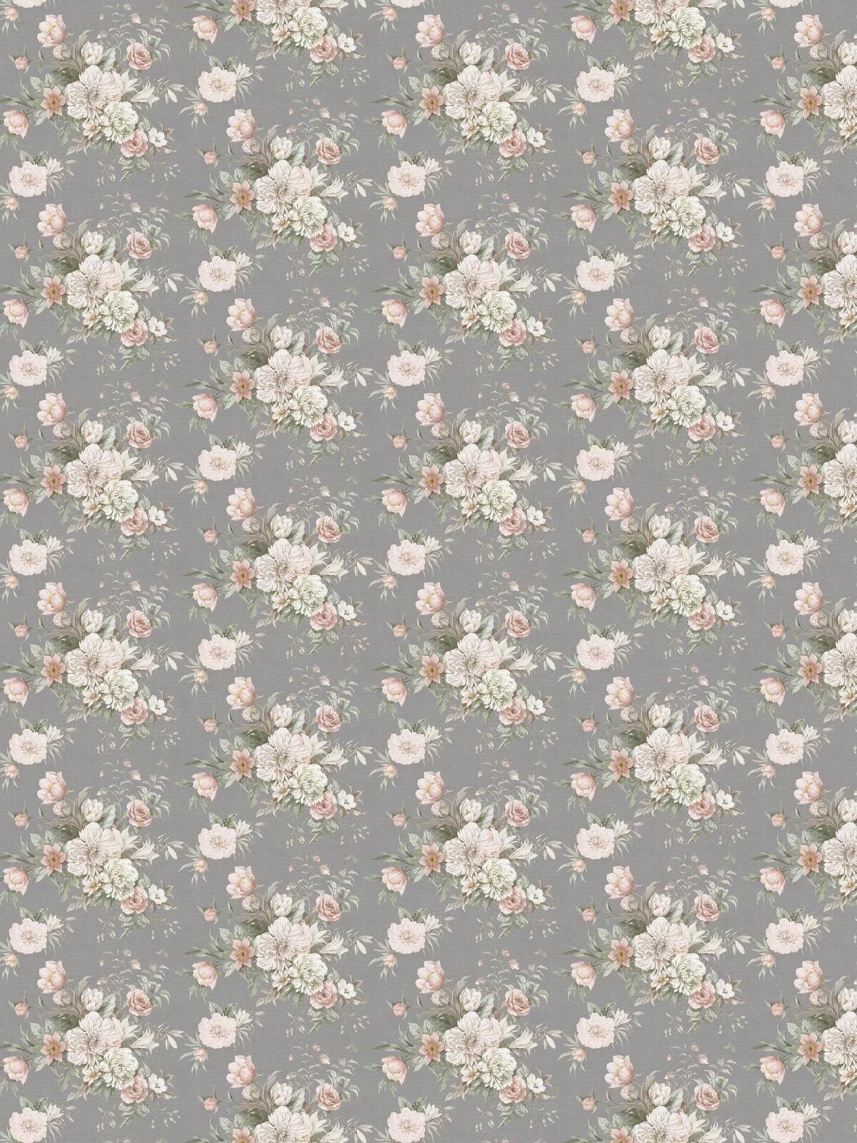 Non-woven paper wallpaper with a floral pattern FLORAL CHARM gray with white and pink