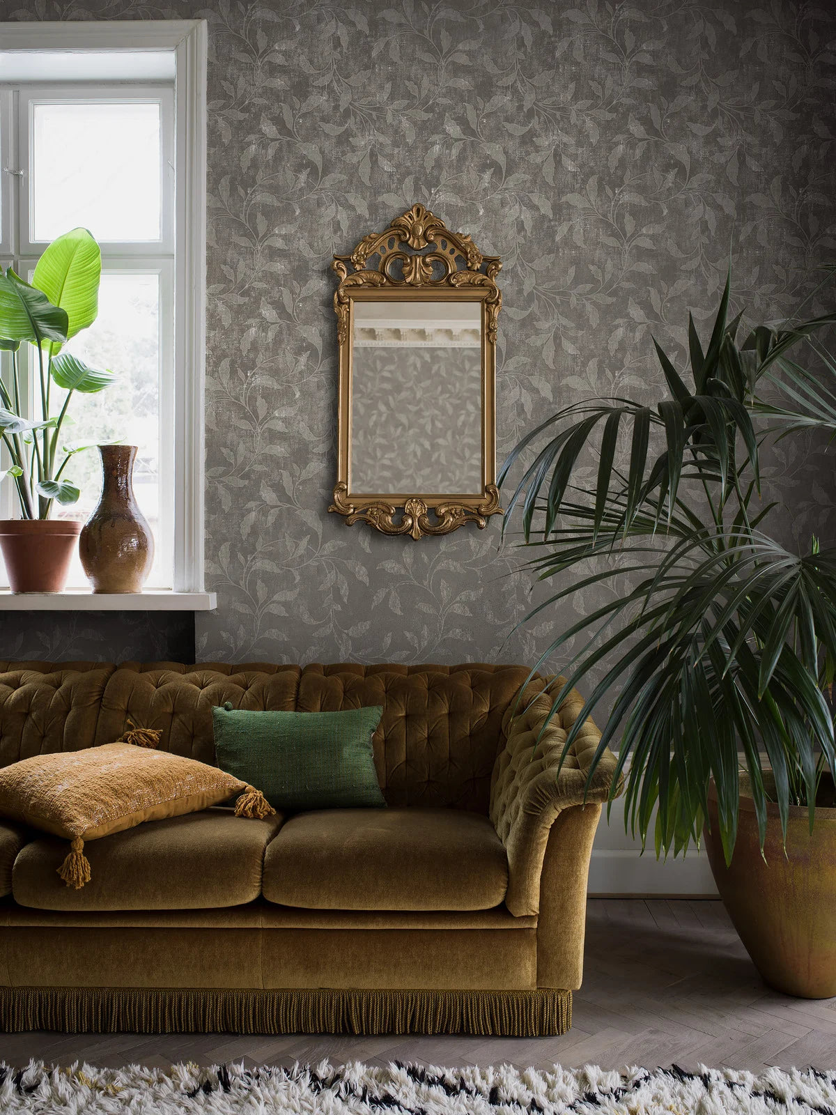 Papírová flizelinová tapeta s rostlinným vzorem ROSEWOOD NIGHT šedá