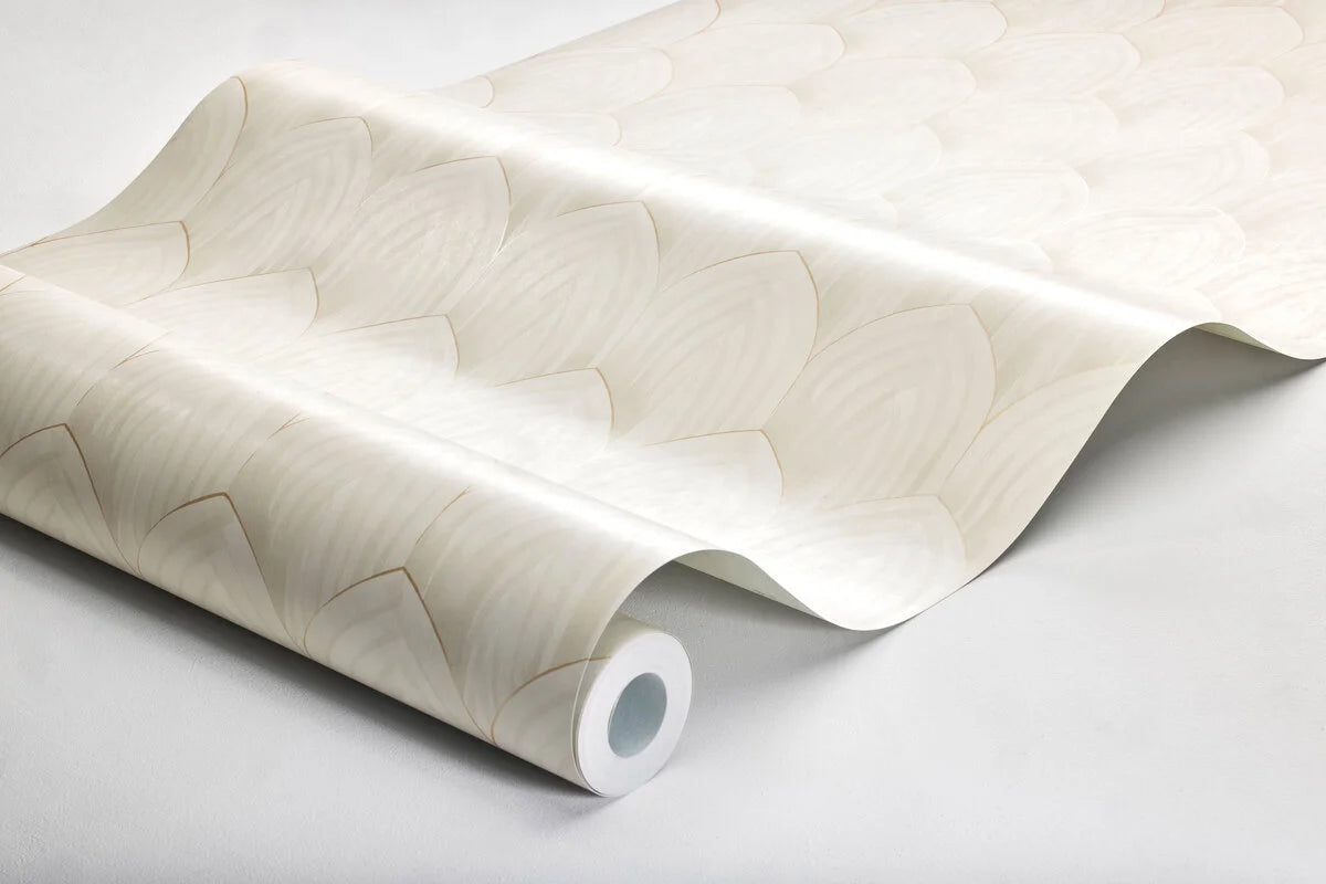 Wallpaper with a geometric pattern of arches GOLDEN ARCHES broken white