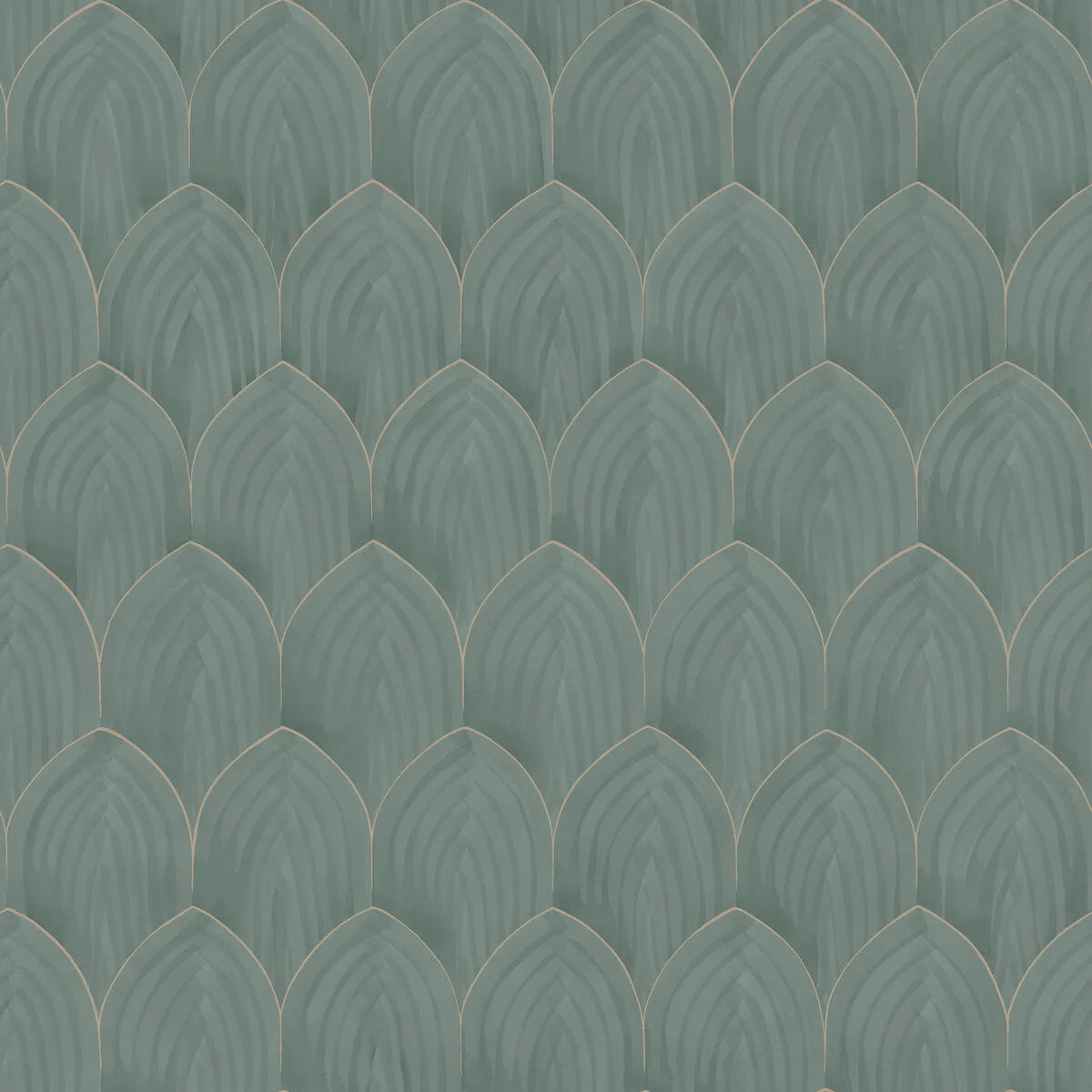 Wallpaper with a geometric pattern of arches GOLDEN ARCHES green