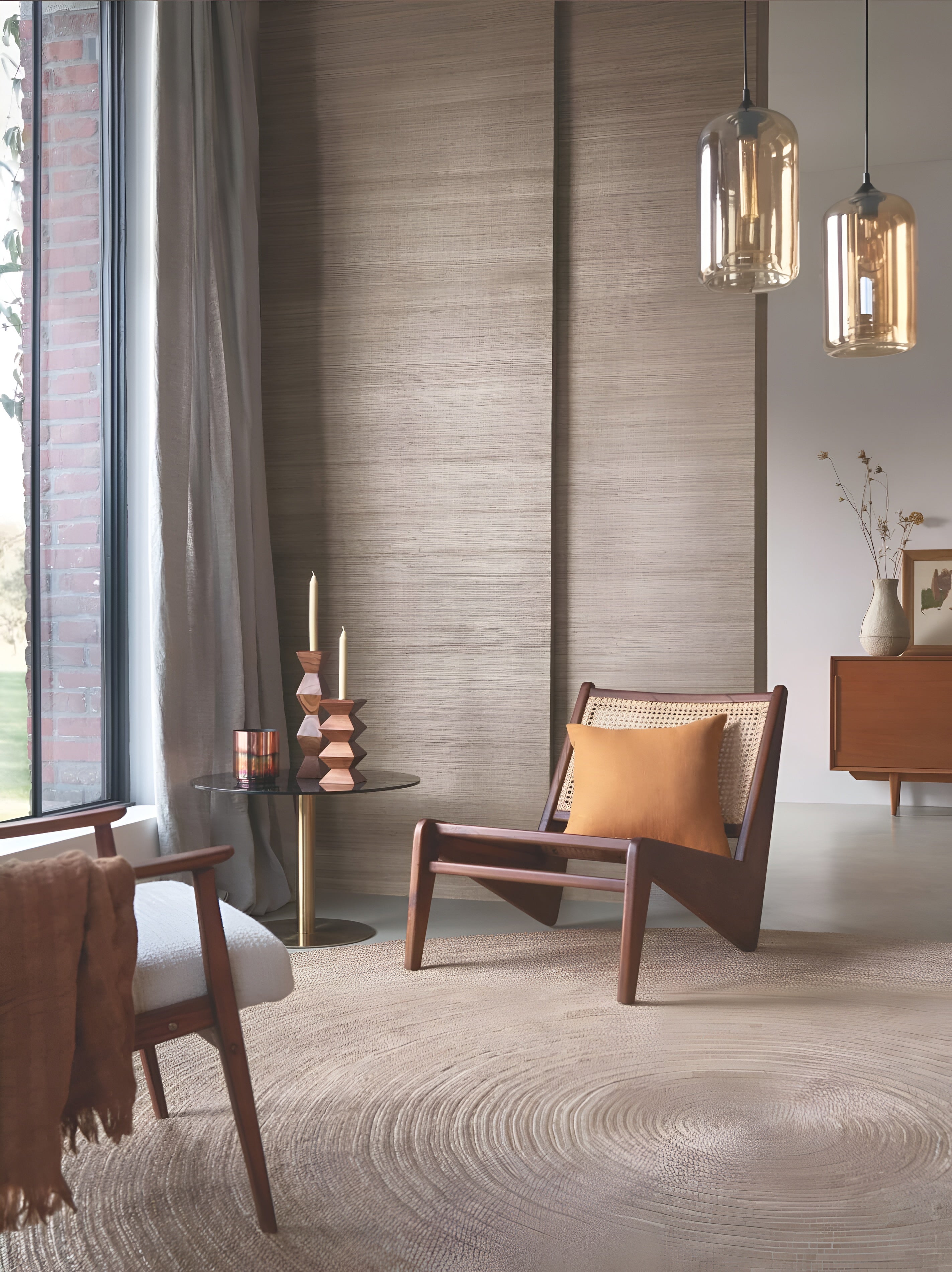 Structural plant fiber wallpaper PICTA - NOIR / GRENAT black with burgundy