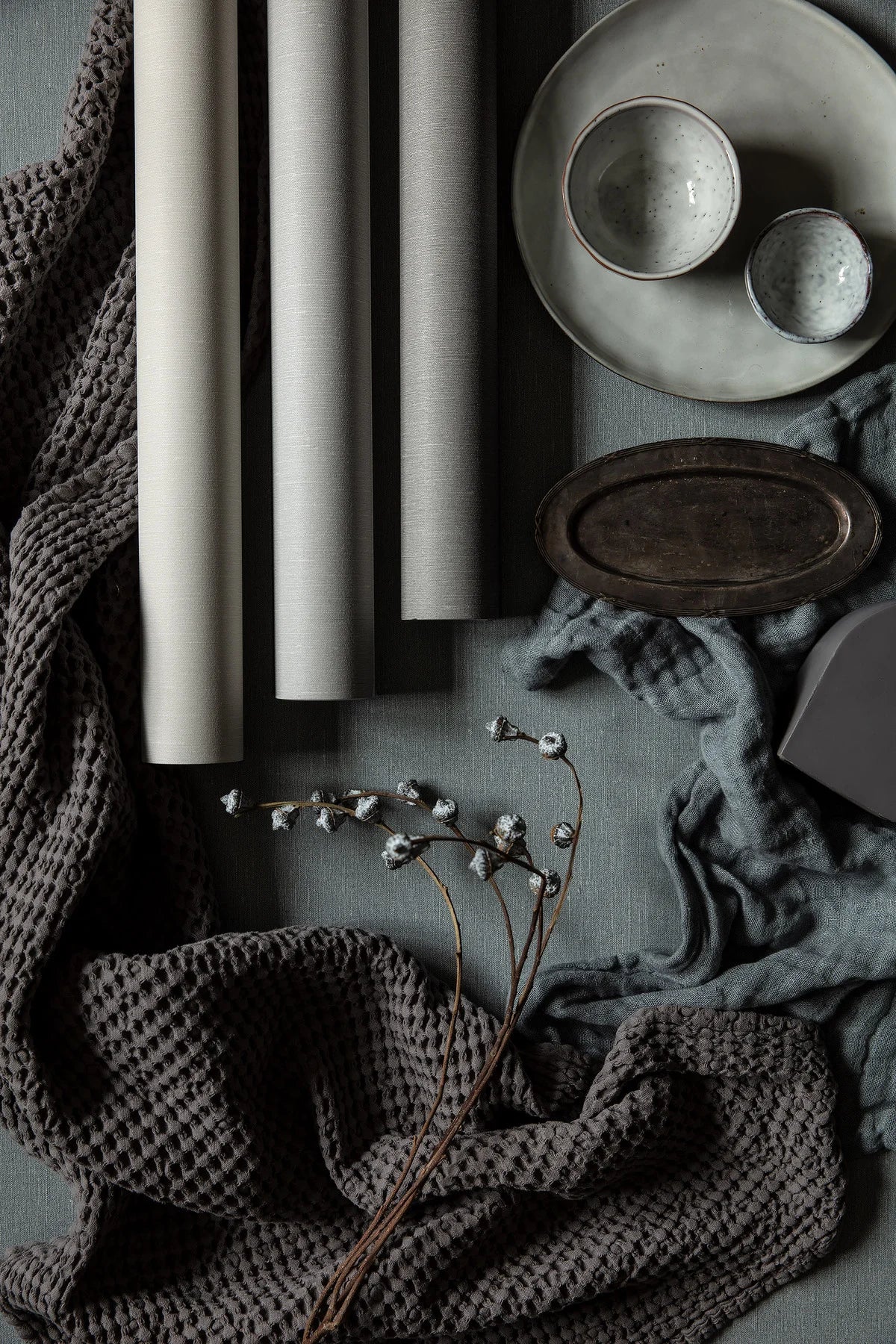 Structural wallpaper imitating linen - Swedish Grey