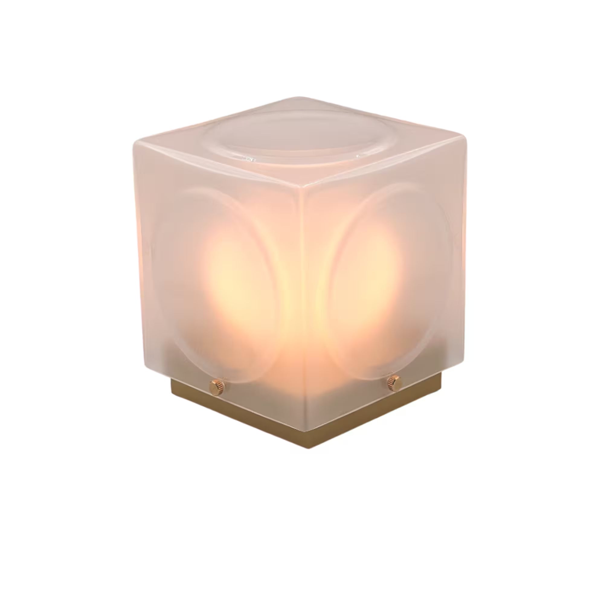 Přenosná lampa CHANT s matným stínidlem a zlatým podstavcem.
