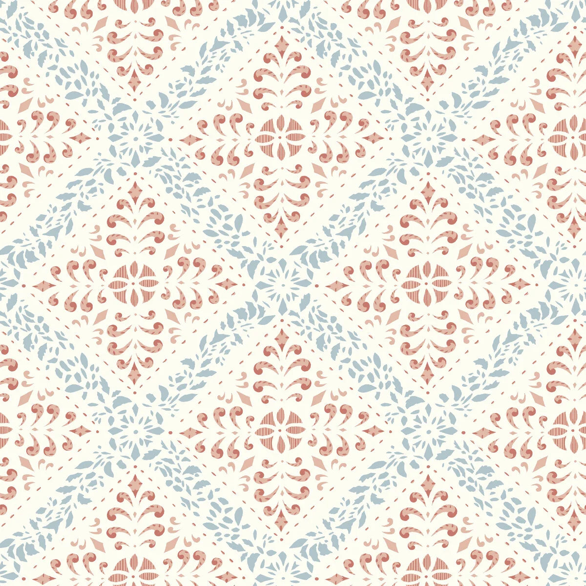 Non-woven paper wallpaper with abstract pattern NYBORG terracotta with blue