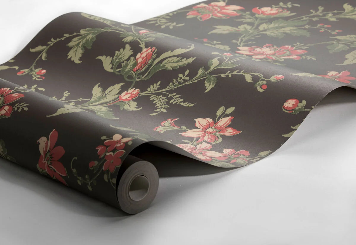 Non-woven paper wallpaper with a floral pattern BLOMSLINGA brown