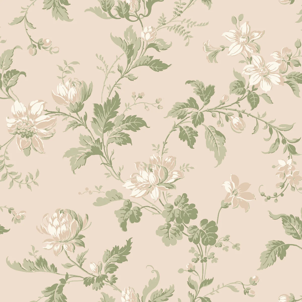 Papírová flizelinová tapeta s rostlinným vzorem BLOMSLINGA růžová se zelenou