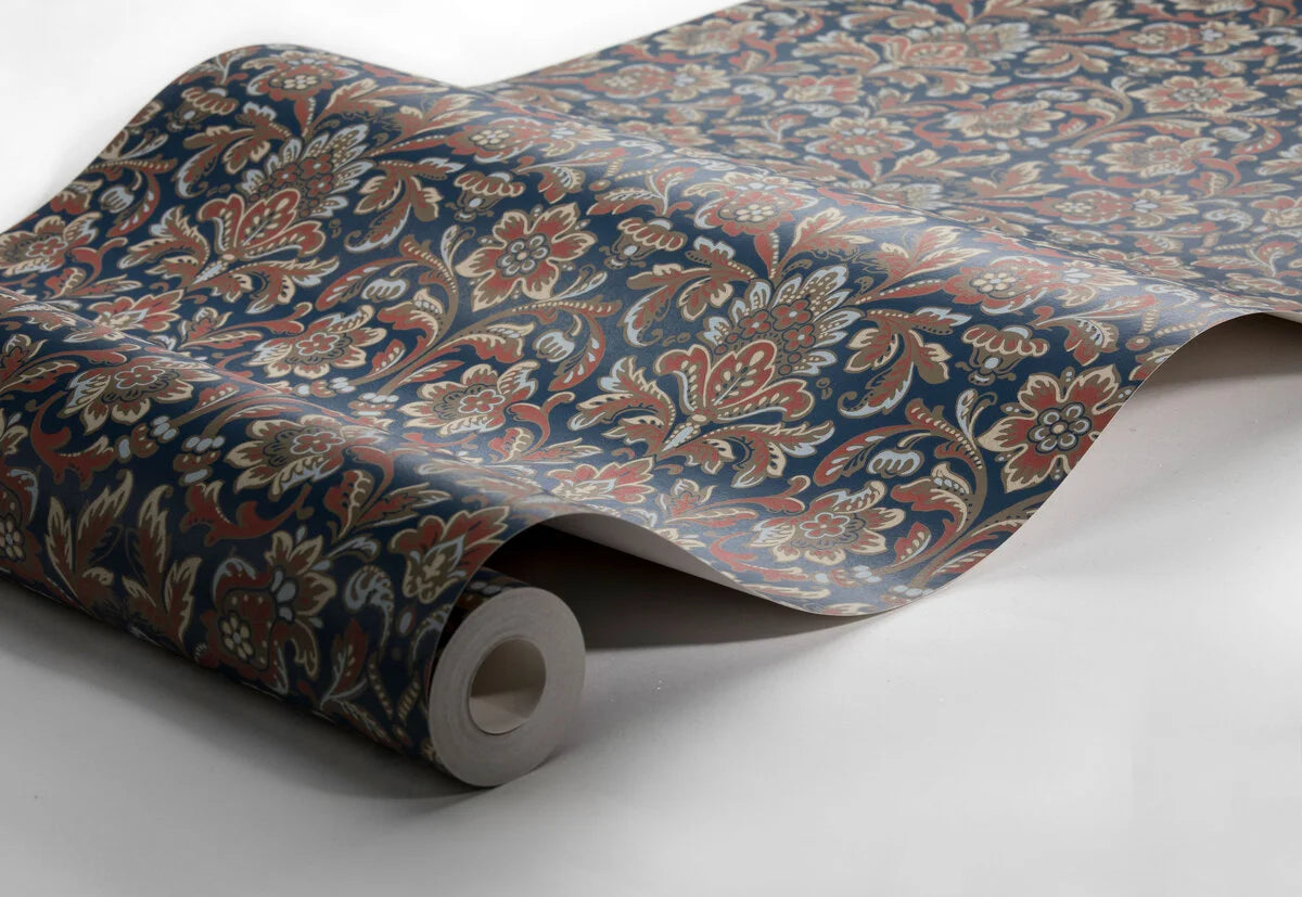 Non-woven paper wallpaper with a floral pattern FOGLAVIK brown with blue