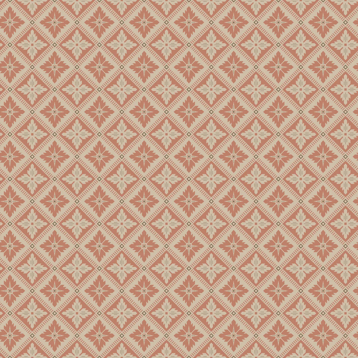 Non-woven paper wallpaper with geometric pattern LOKA burnt orange with beige