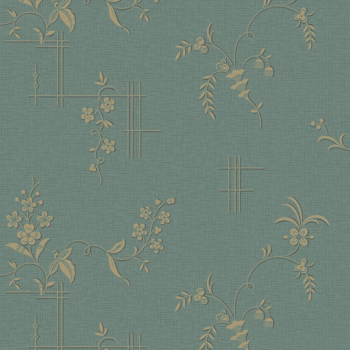 Non-woven paper wallpaper with a plant pattern ULRICEHAMN turquoise green