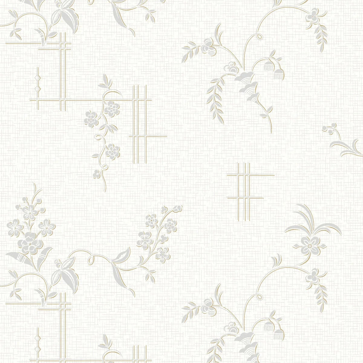 Papírová flizelinová tapeta s rostlinným vzorem ULRICEHAMN zlomená bílá se stříbrnou