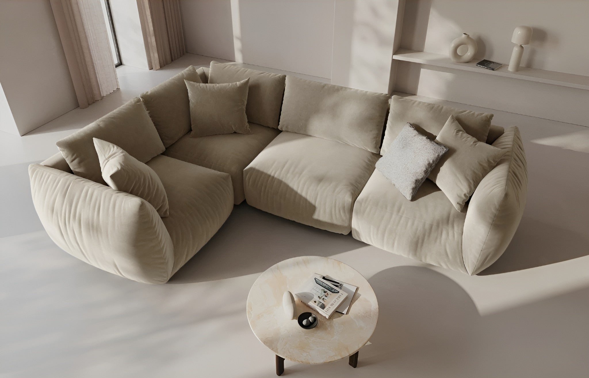 CHRIS velvet modular sofa - left element ecru