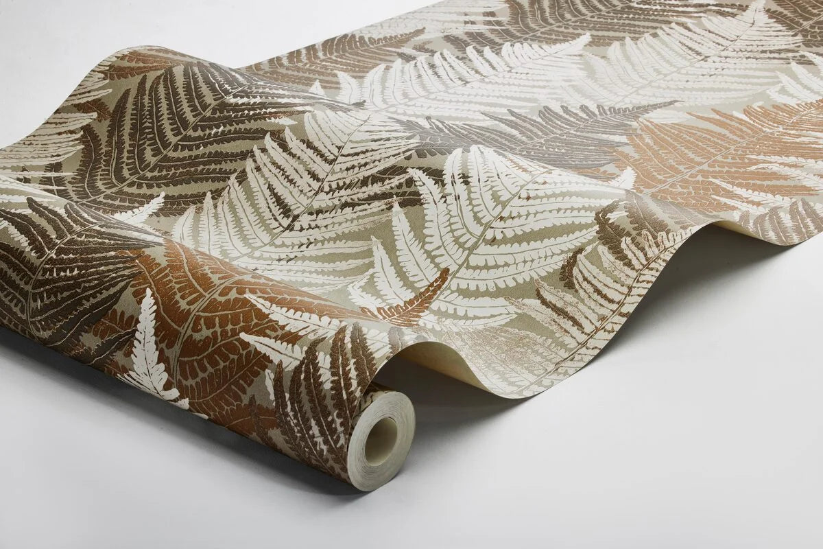 Tapeta s rostlinným motivem listů FERN FOREST hnědá s béžovou