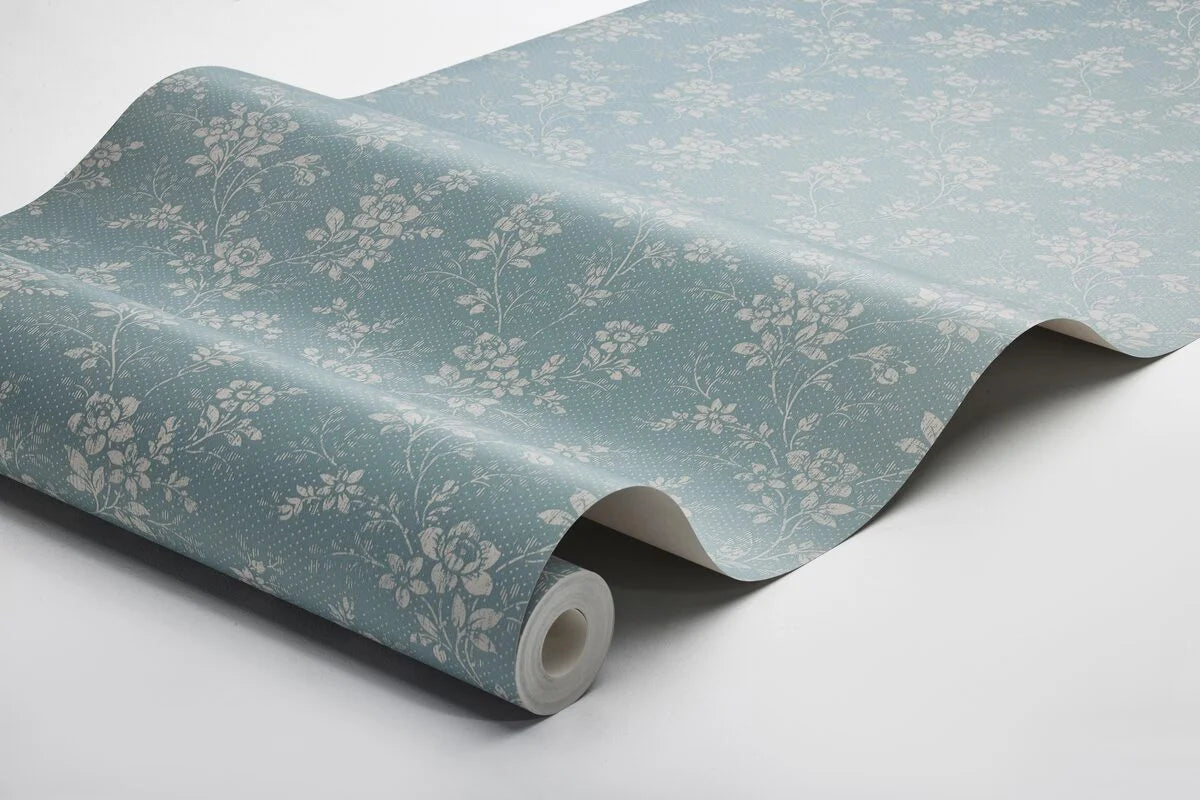 Light Blue Floral Pattern Wallpaper HIP ROSE with Beige