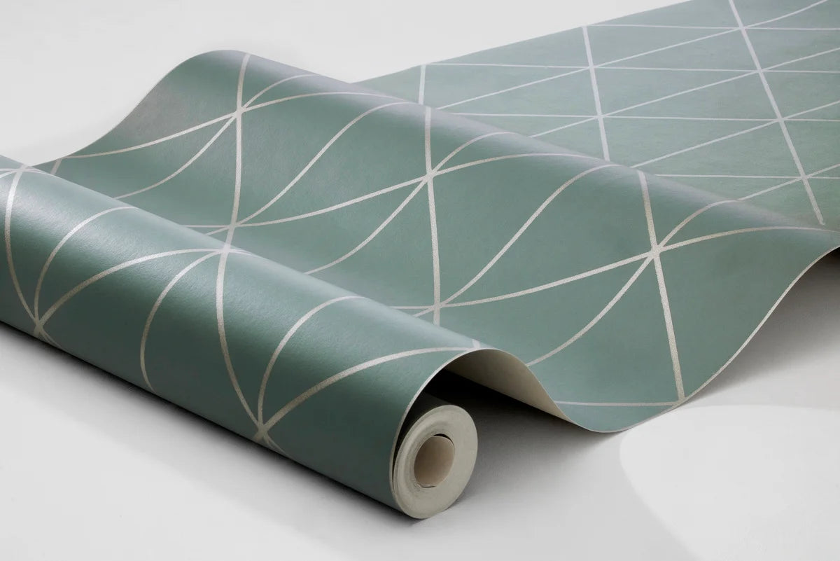 Non-woven paper wallpaper with a geometric DIAMONDS pattern in green