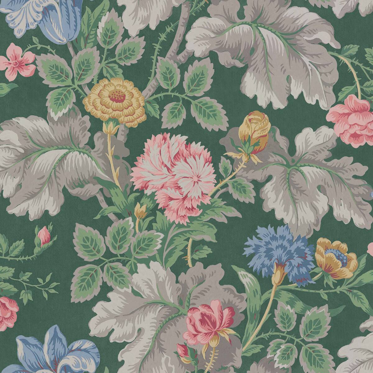 Tapeta s rostlinným motivem květin CARNATION GARDEN zelená