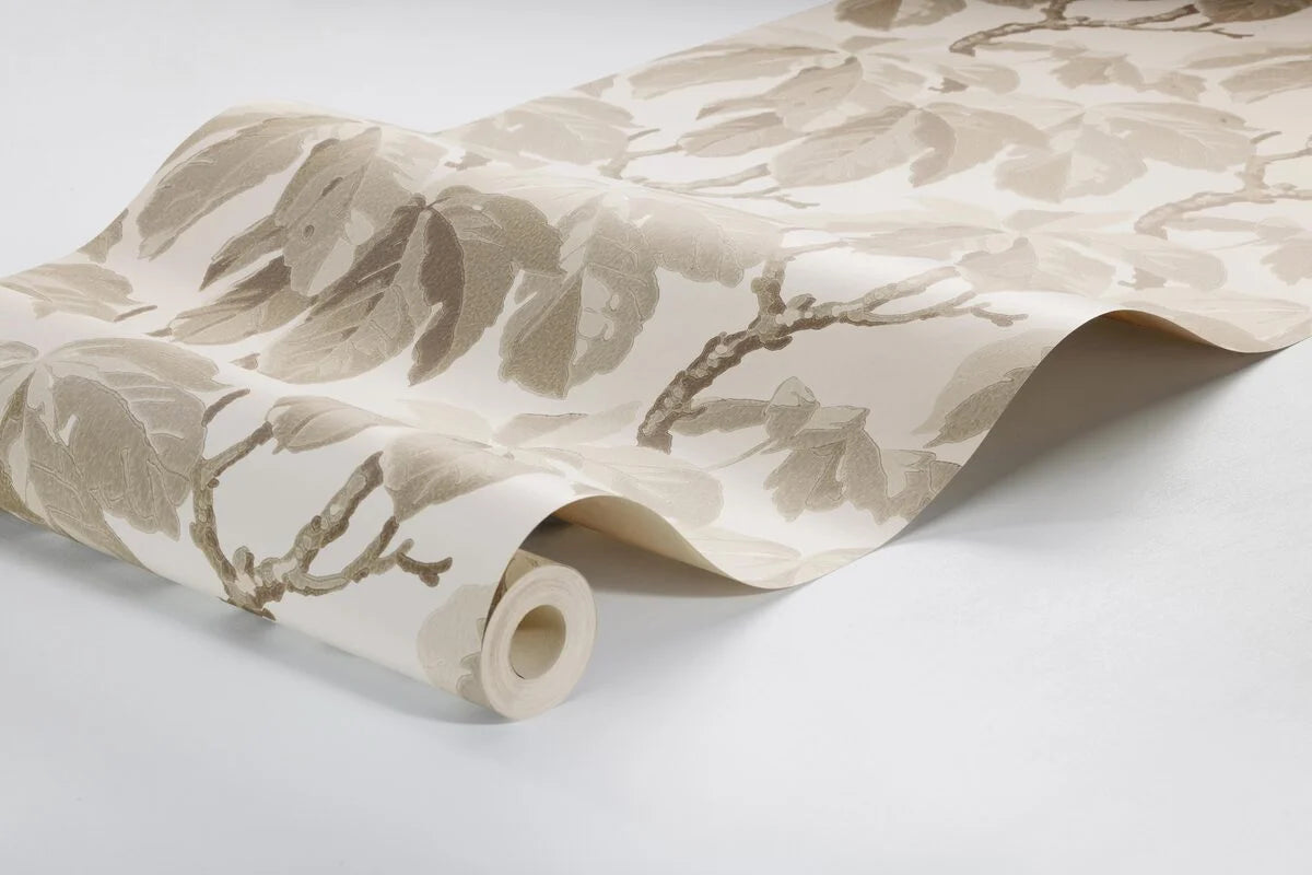 Tapeta s rostlinným motivem listů KASTANJI bílá s hnědou