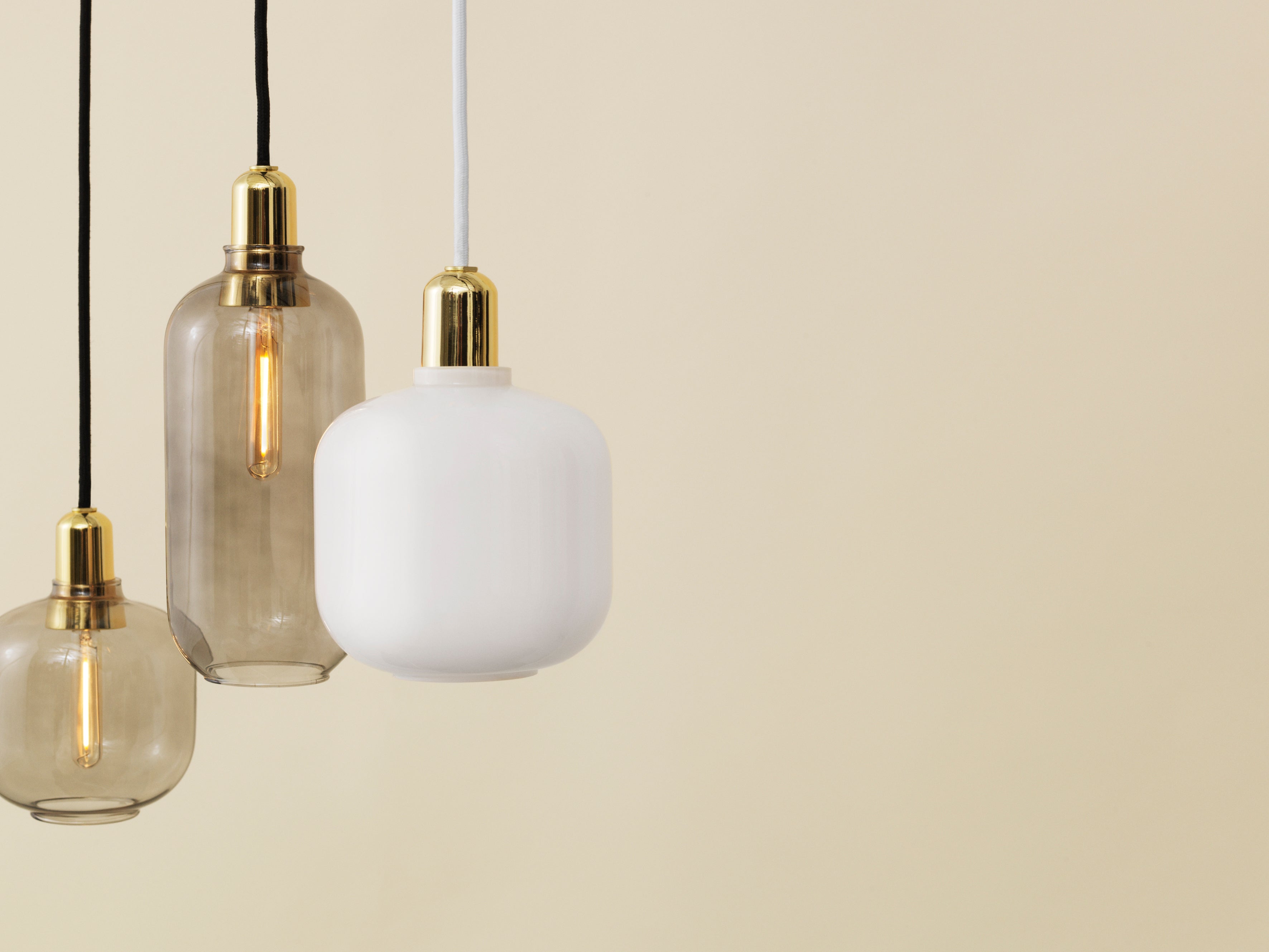 AMP pendant lamp with white glass and gold finish
