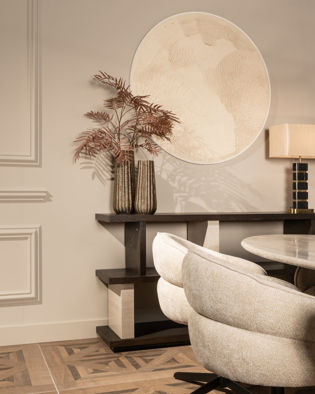 WALDORF Console Dark Brown Wood and Stone