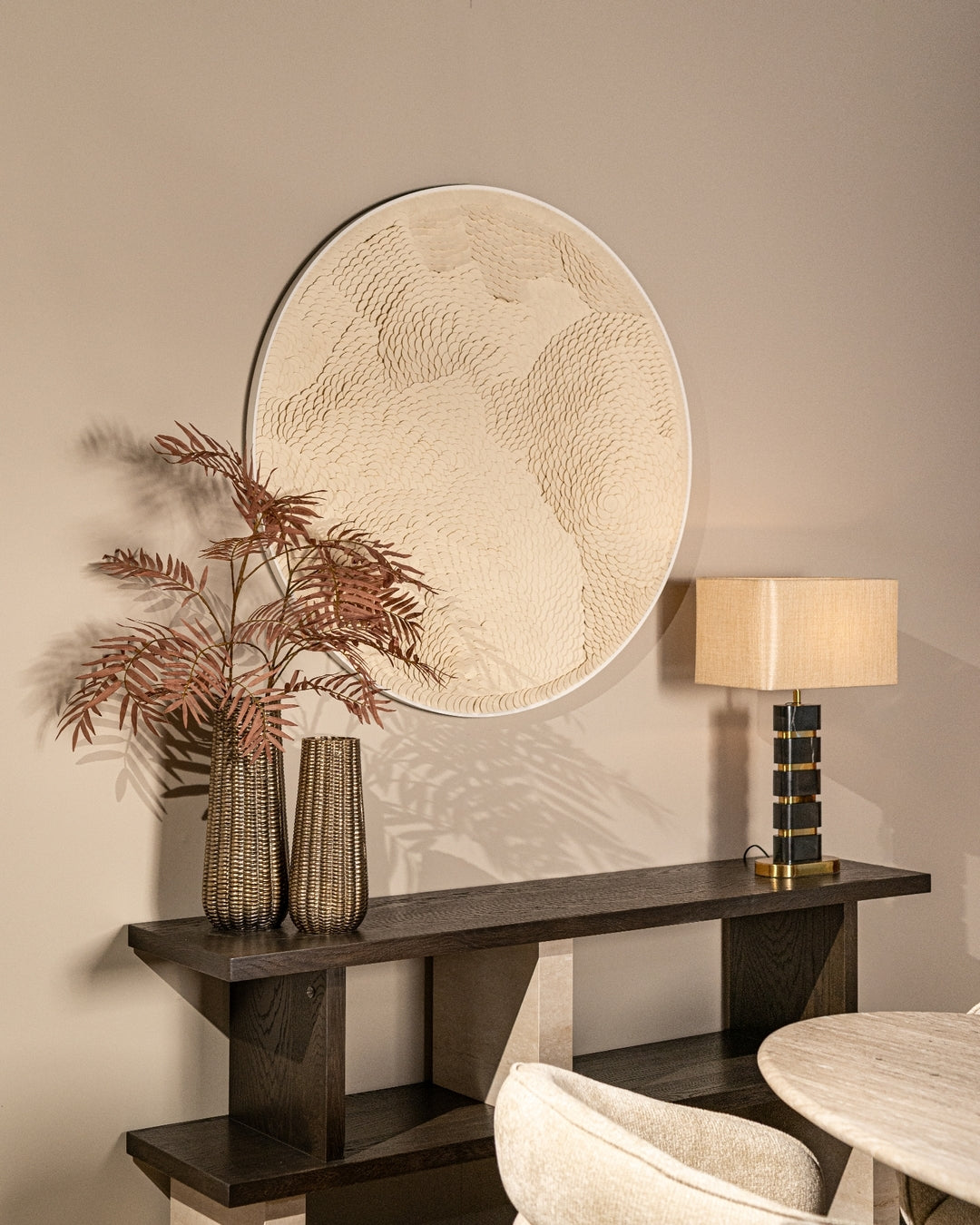 WALDORF Console Dark Brown Wood and Stone