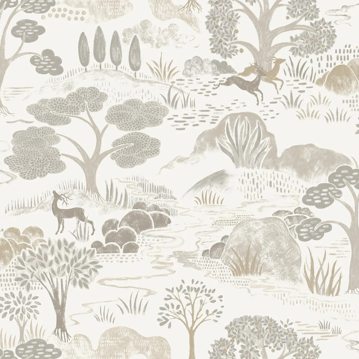 Diana Beige and Gray Botanical Landscape Wallpaper