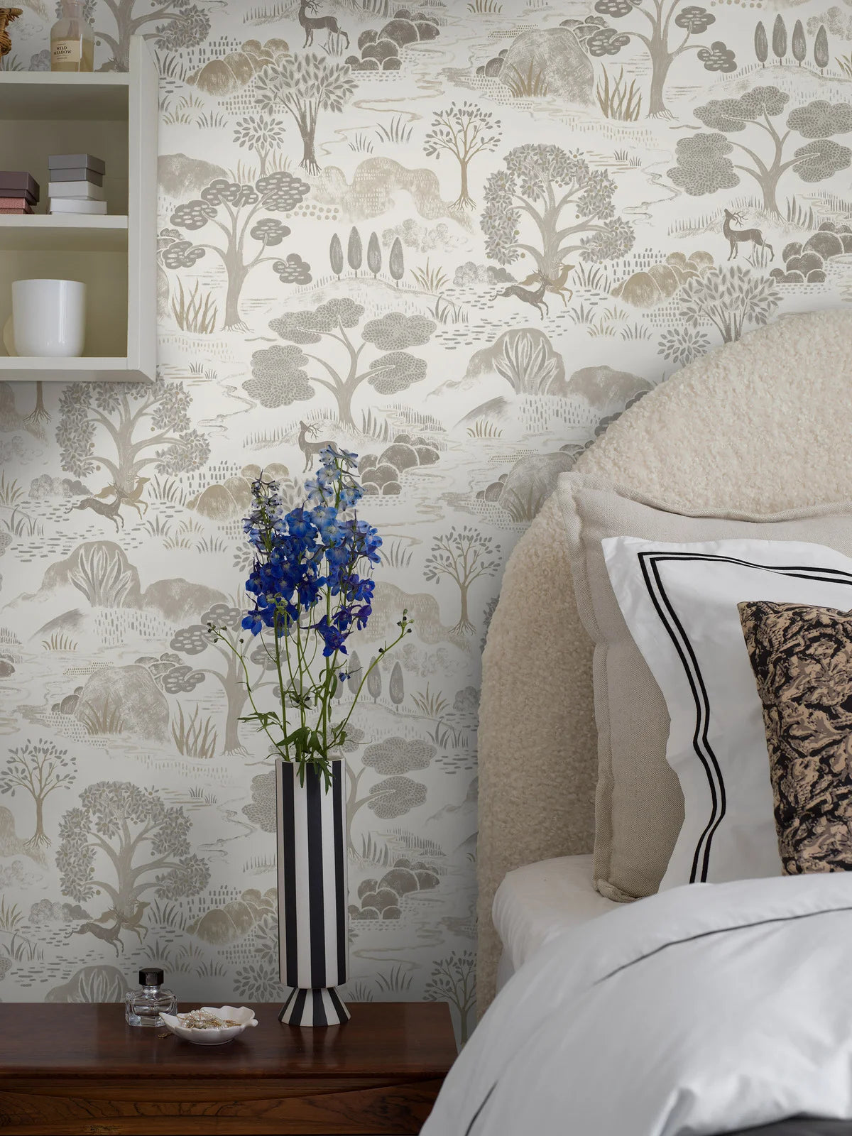 Diana Beige and Gray Botanical Landscape Wallpaper