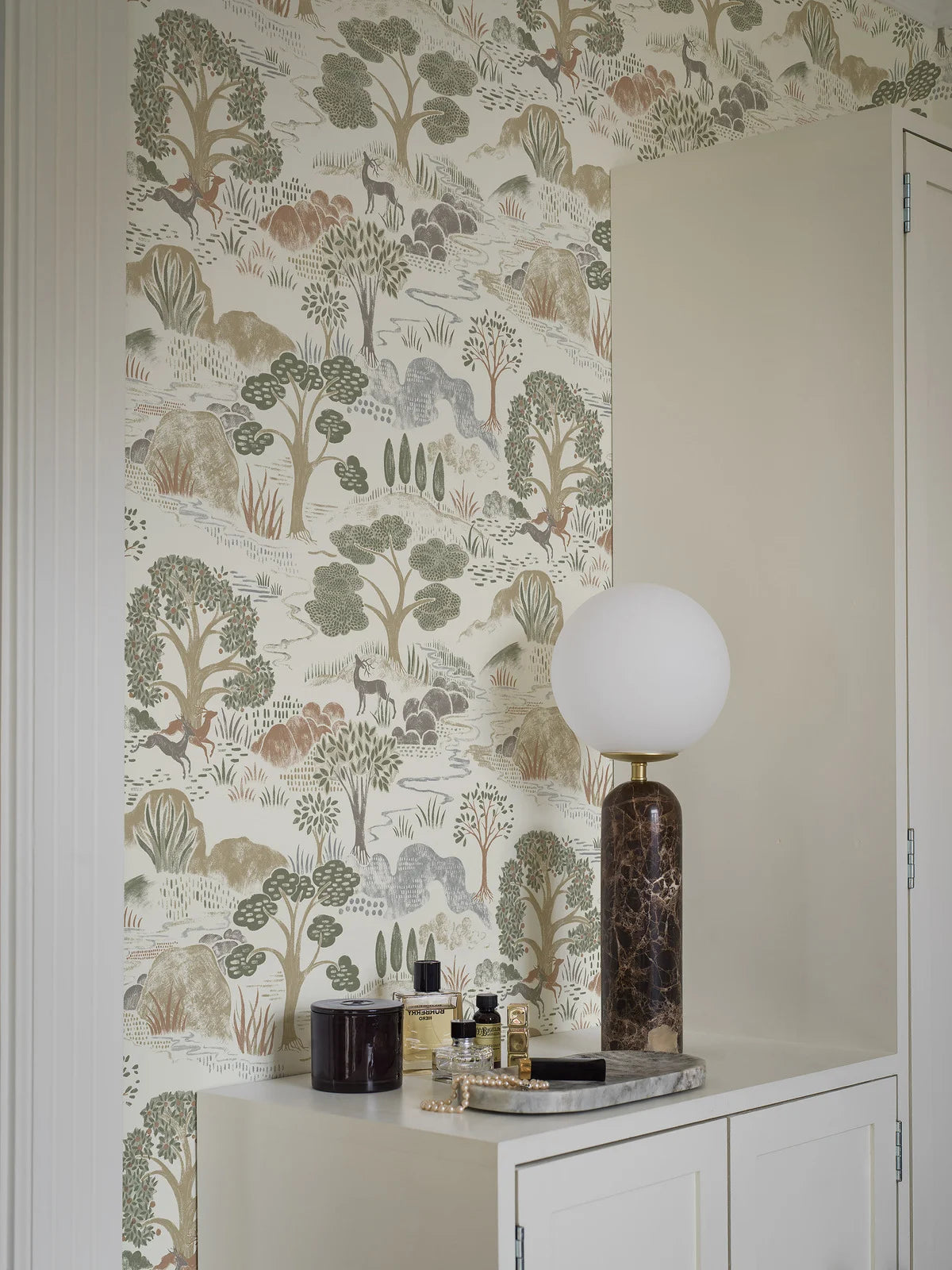 DIANA White and Green Botanical Landscape Wallpaper