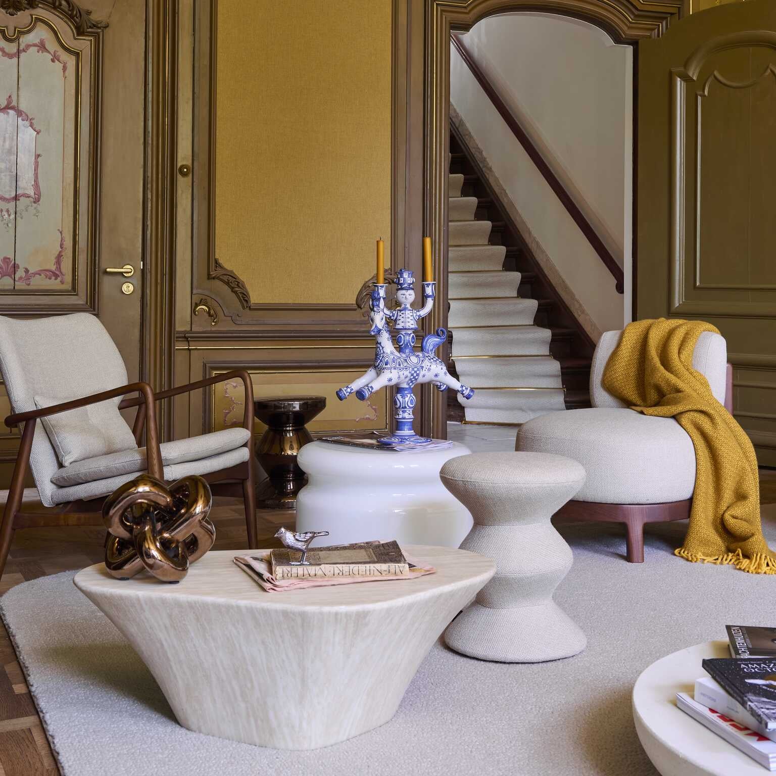 Kávový stolek OVAL MARBLE LOOK béžový