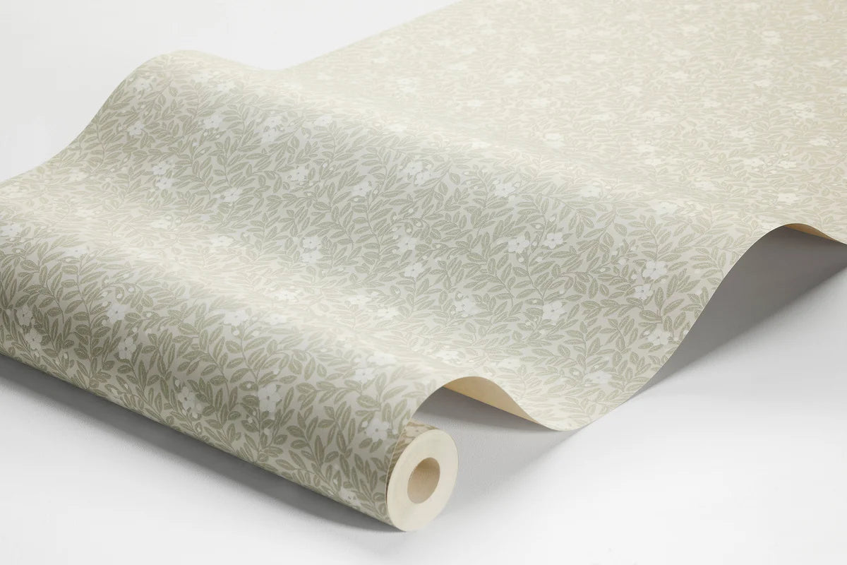 Tapeta s rostlinným motivem květin a listů MYRTEN khaki s bílou