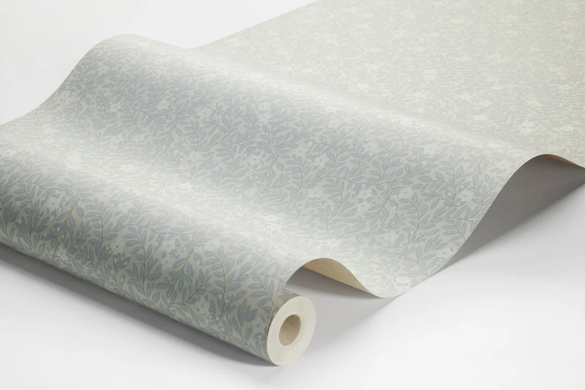 Tapeta s rostlinným motivem květin a listů MYRTEN ztlumená modrá s bílou