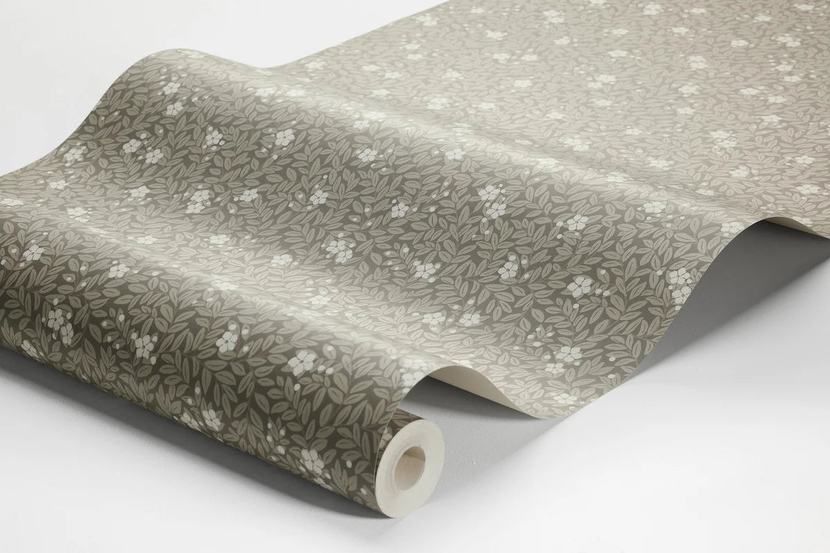 Tapeta s rostlinným motivem květin a listů MYRTEN hnědá s bílou