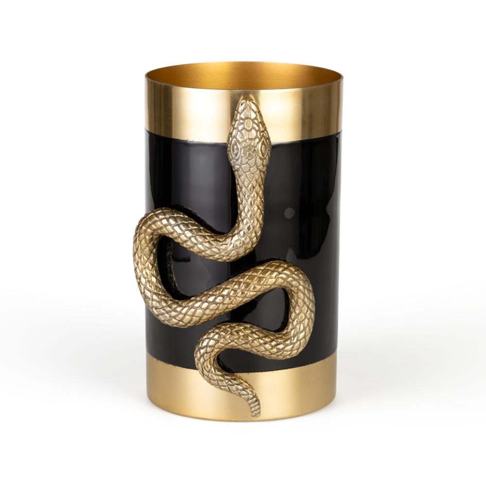 NEVER HURT A SNAKE VASE black with gold