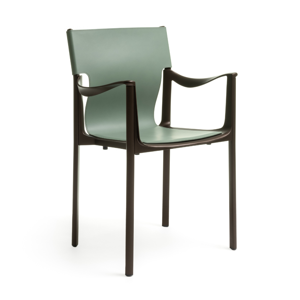 Židle VENICE zelená kůže s tmavě hnědým podstavcem