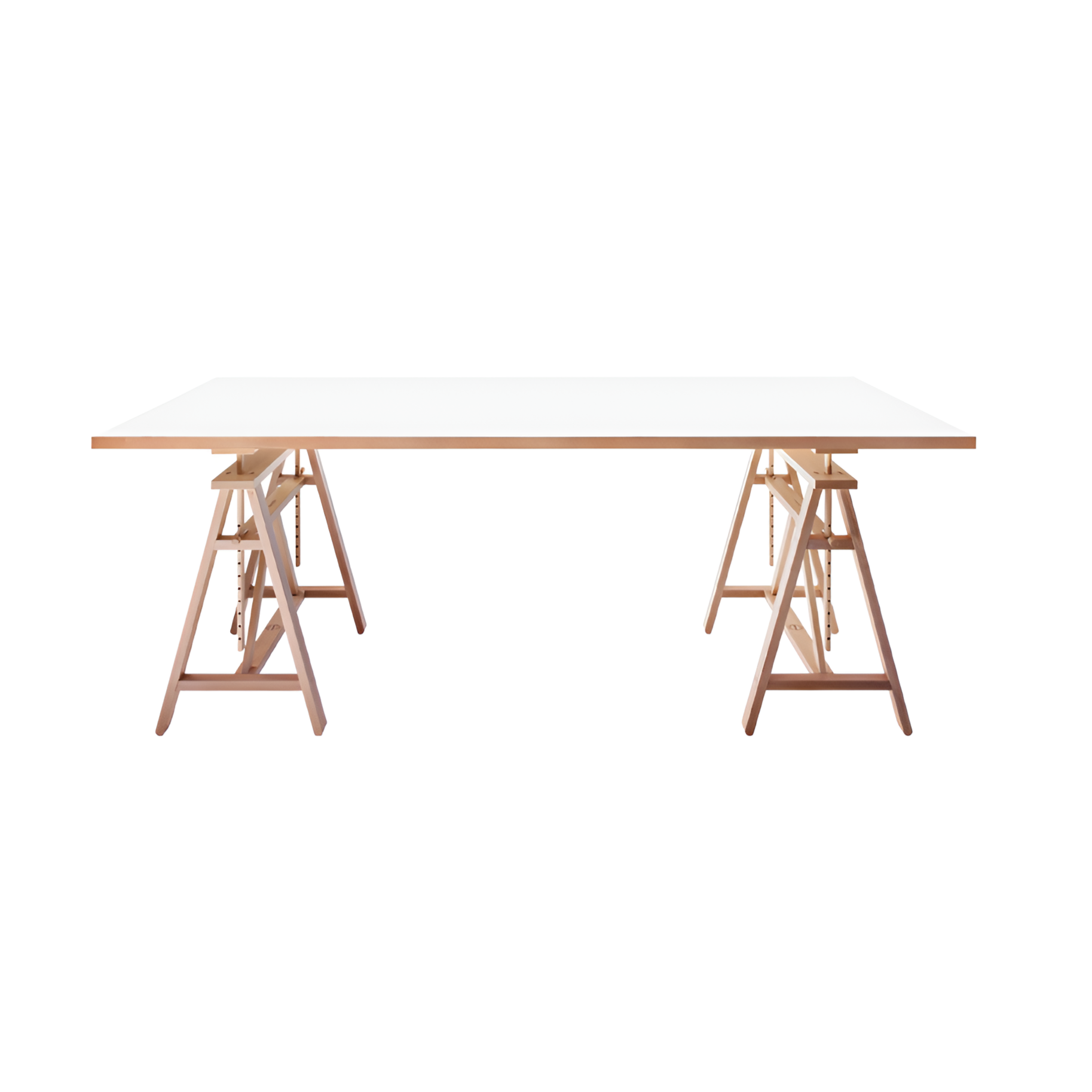 TEATRO adjustable table with a white top and wooden base