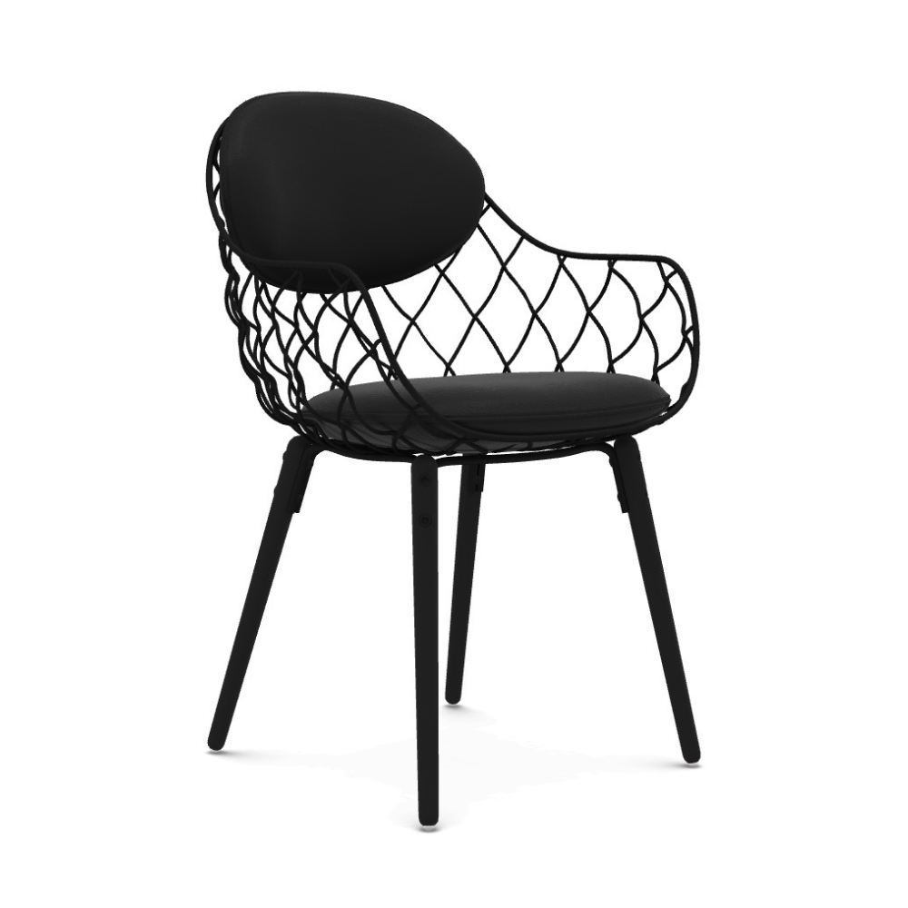 PIÑA chair in black leather with a black ash base