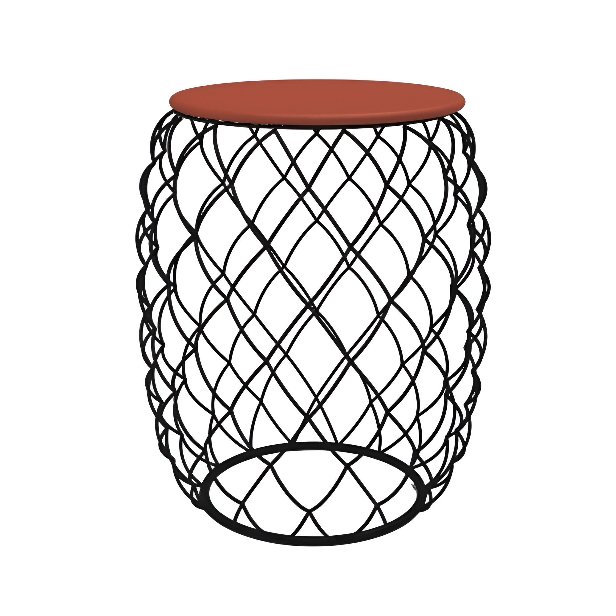 PIÑA side table with a red wooden top and a black base
