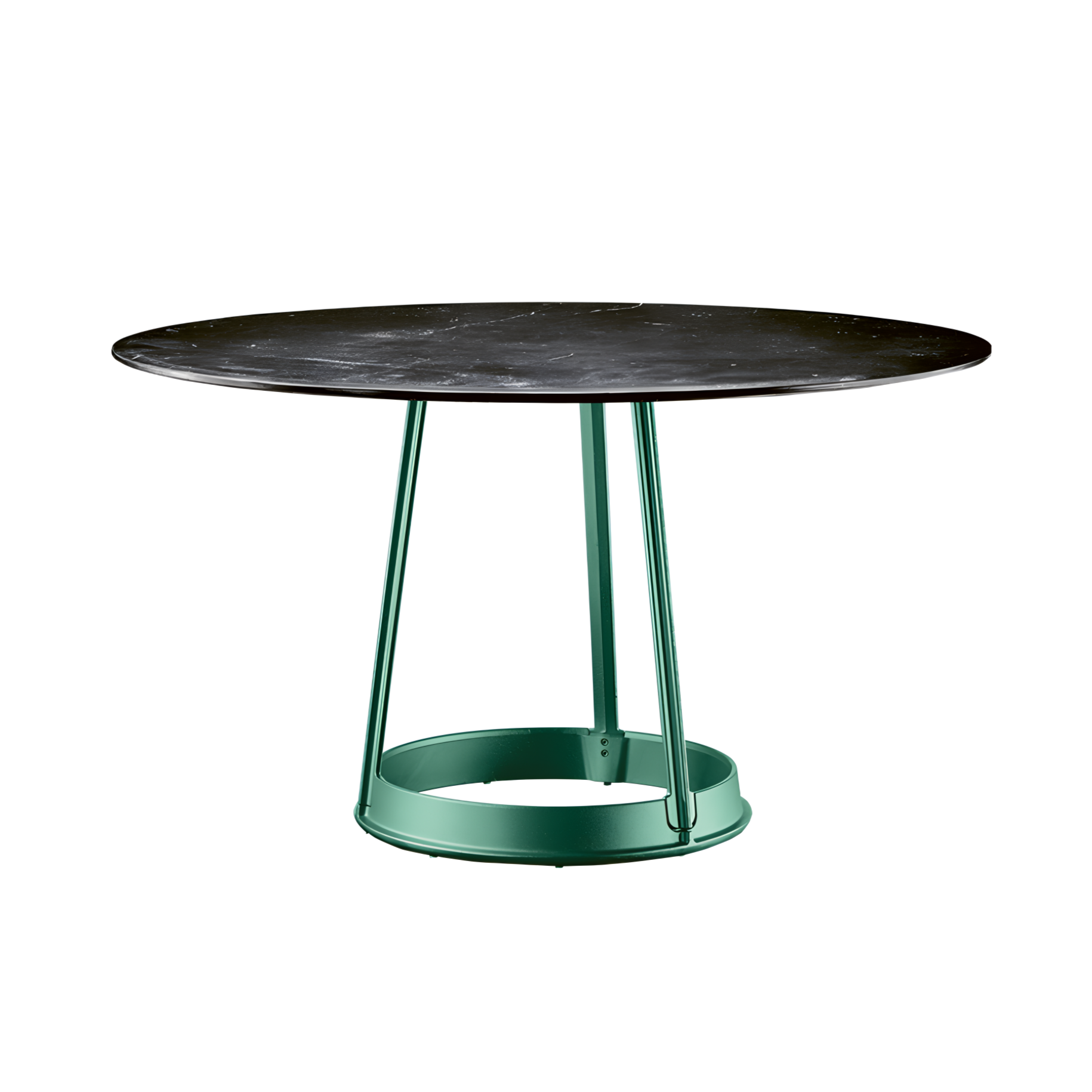 Round table BRUT black marble with green base