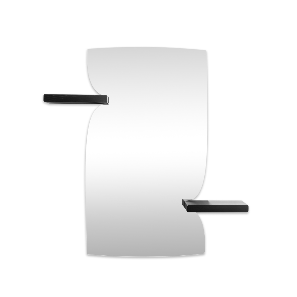 Wall mirror with shelf MORPHED ash wood