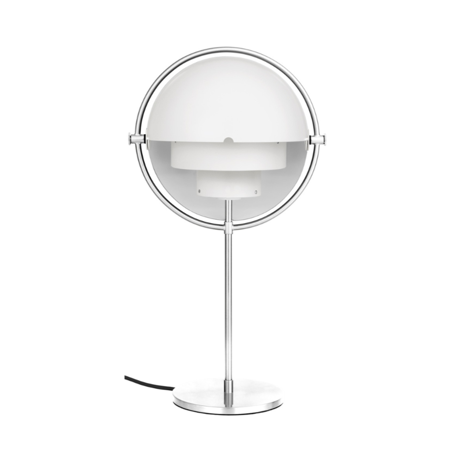 Stolní lampa MULTI-LITE s chromovým podstavcem a bílým stínidlem