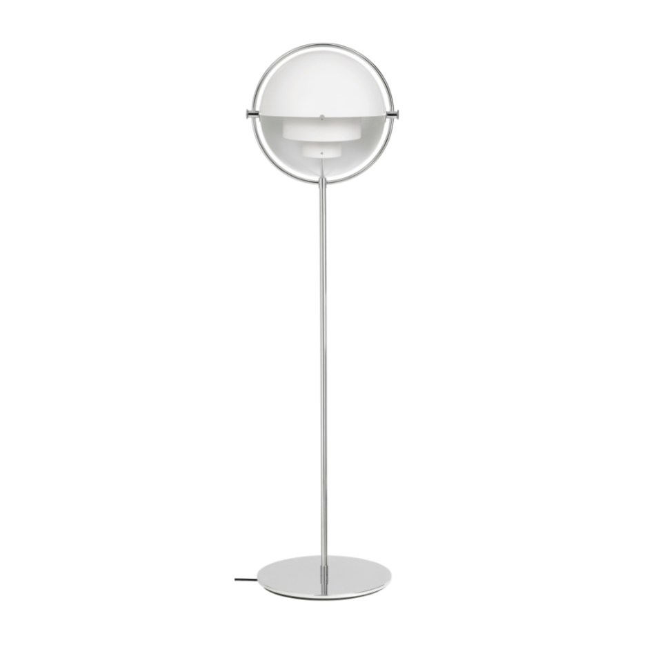 MULTI-LITE floor lamp in white with a chrome base