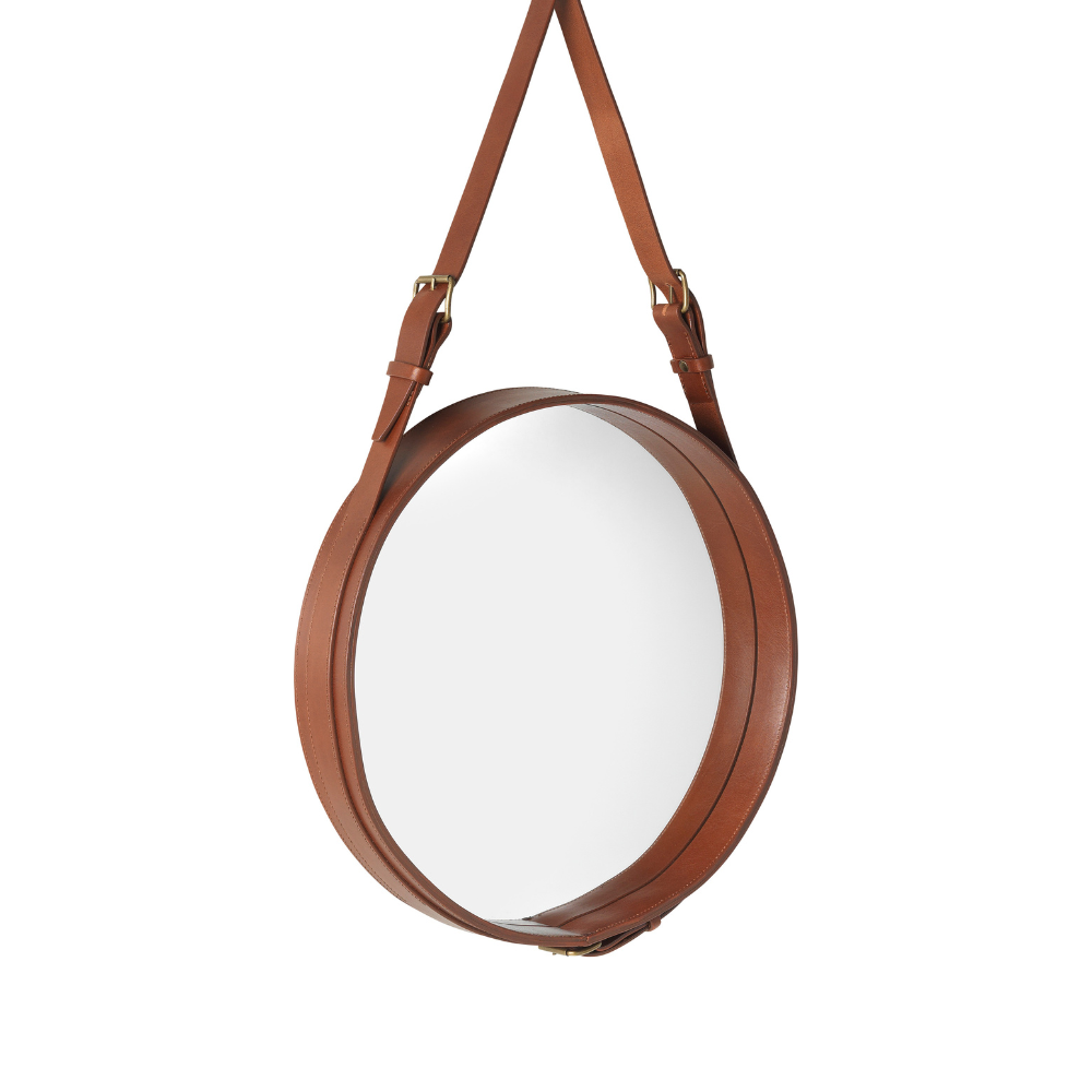 ADNET Round Mirror Brown Leather
