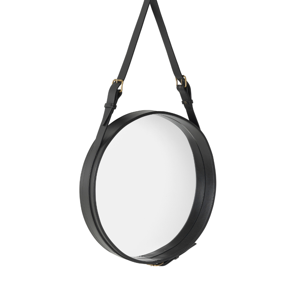 ADNET round mirror black leather
