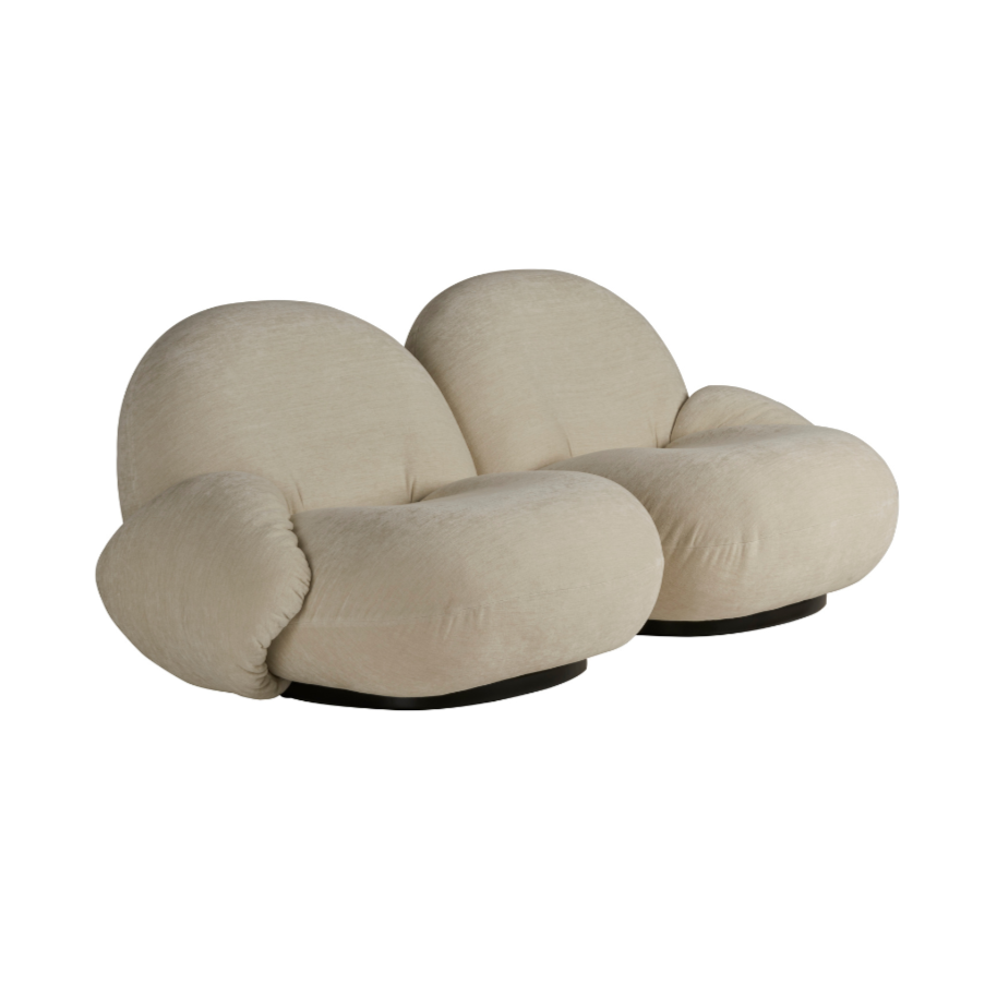 2-seater PACHA upholstered sofa with a black base